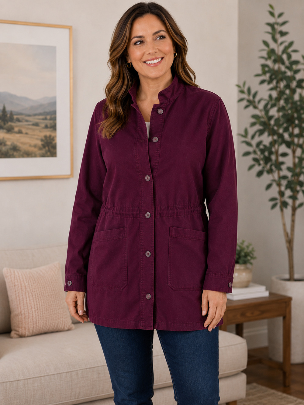 Lucky Brand Women’s L NWT Burgundy Utility Jacket Button Front Longline Pockets